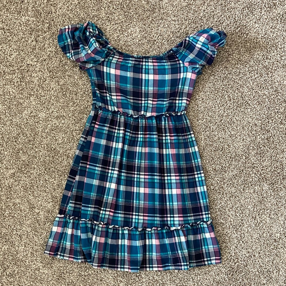 blue plaid dress